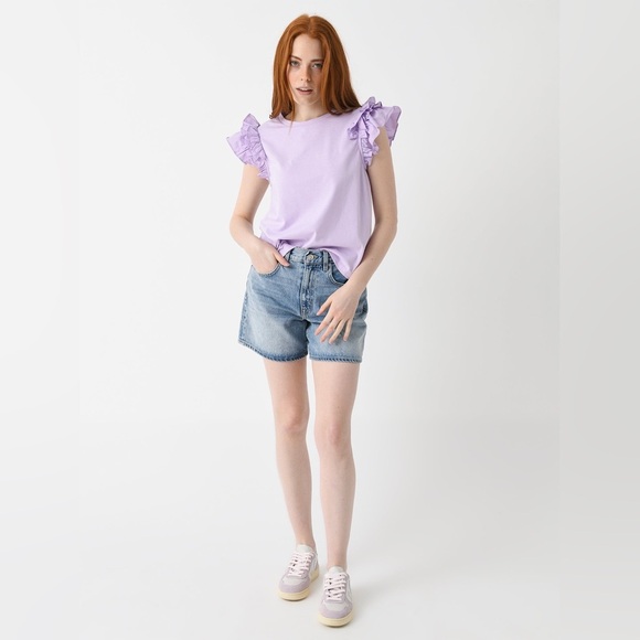 English Factory Mixed Media Ruffle Sleeve Blouse Top Medium White Minimalist - Picture 6 of 7